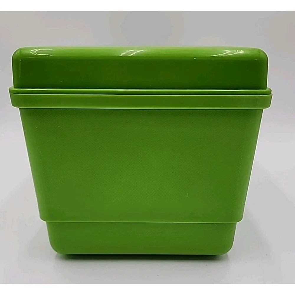 Vintage Green Sewing Box Removable Tray Clear Plastic Portable Small Supplies